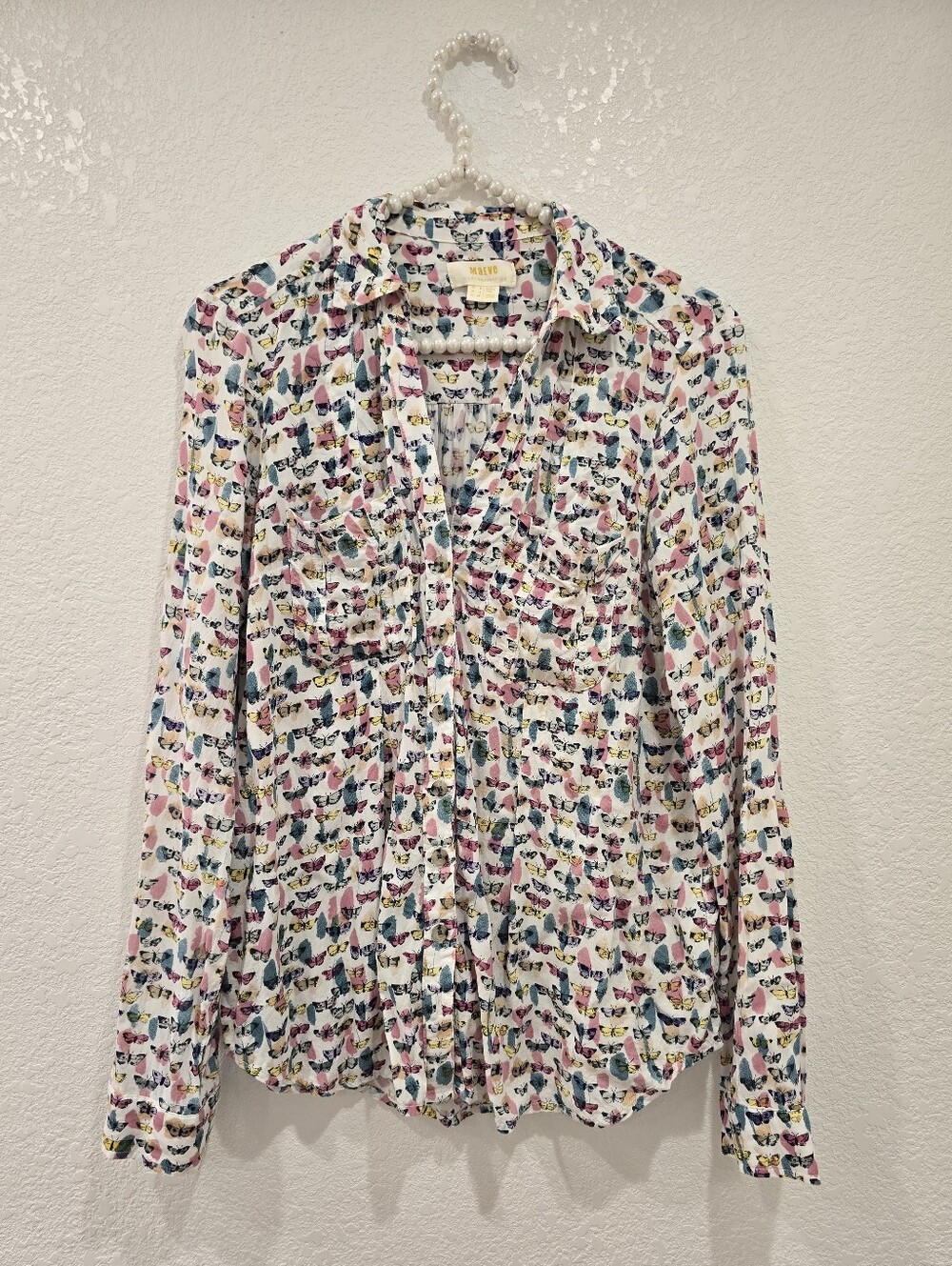 Anthropologie Maeve long-sleeve button-down Butterfly Print blouse US4 - Picture 2 of 5
